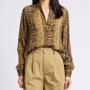 Isabel Marant Snake Skin Python Silky Button Up Long Sleeve Top